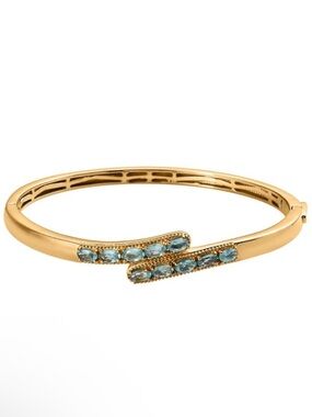 Madagascar Paraiba Apatite Bangle Bracelet in 18K YG Plated (7.25 In)